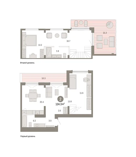 Новая 2-к квартира
 124.26 м² на 8/8 этаже в ЖК «Октябрьский на Туре» в городе Тюмень 