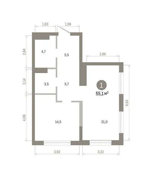 Количество комнат: 1,  55.07 кв.м.