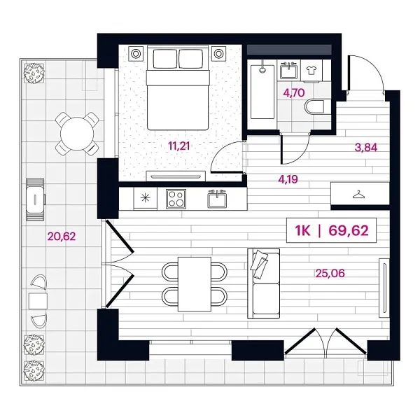 Новая 1-к квартира
 69.58 м² на 2/16 этаже в ЖК «Пушкина» в городе Тюмень 