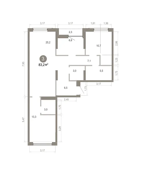 Количество комнат: 3,  83.24 кв.м.