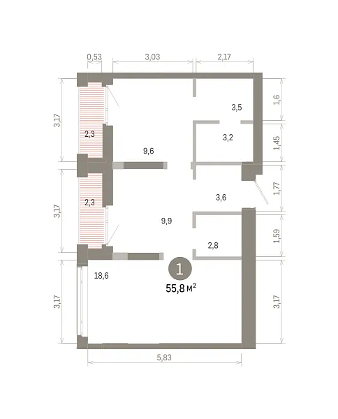 Количество комнат: 1,  55.76 кв.м.