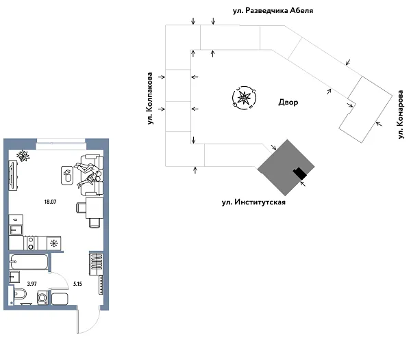 Новая квартира-студия
 27.19 м² на 18/26 этаже в ЖК «Страна.Парковая» в городе Тюмень 