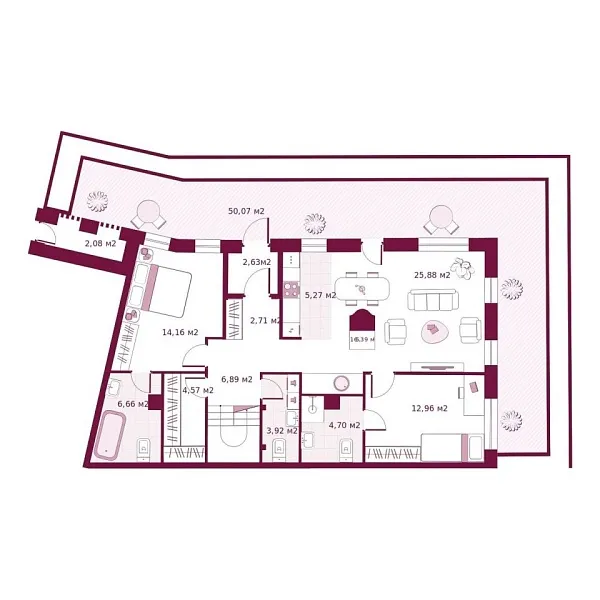 Новая 2-к квартира
 165.39 м² на 1/6 этаже в ЖК «Secret Place» в городе Тюмень 