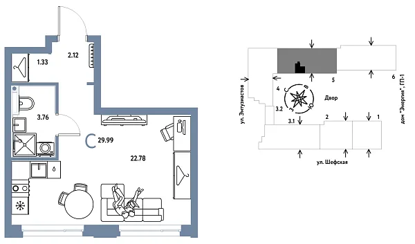 Новая квартира-студия
 29.97 м² на 5/24 этаже в ЖК «Страна.Энтузиастов» в городе Тюмень 