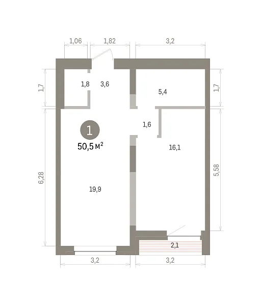 Количество комнат: 1,  50.6 кв.м.