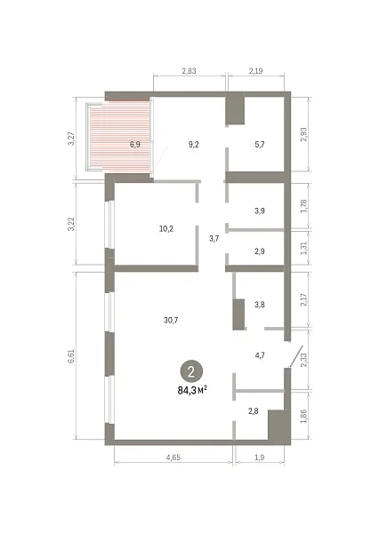 Количество комнат: 2,  84.34 кв.м.