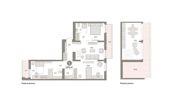 Новая 2-к квартира
 137.1 м² на 8/8 этаже в ЖК «Республики 205» в городе Тюмень 