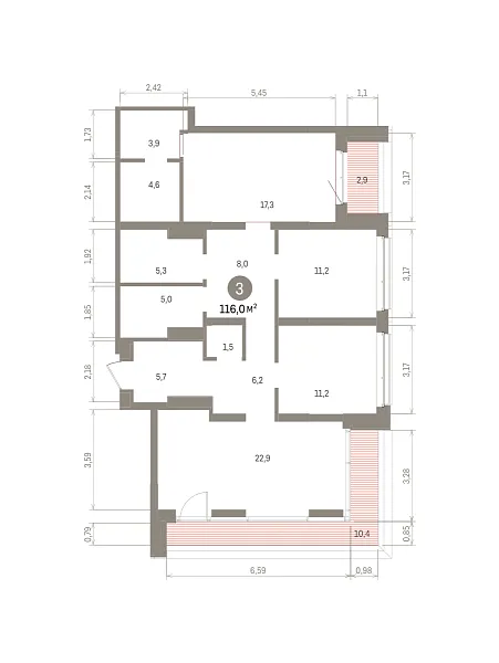 Количество комнат: 3,  116 кв.м.