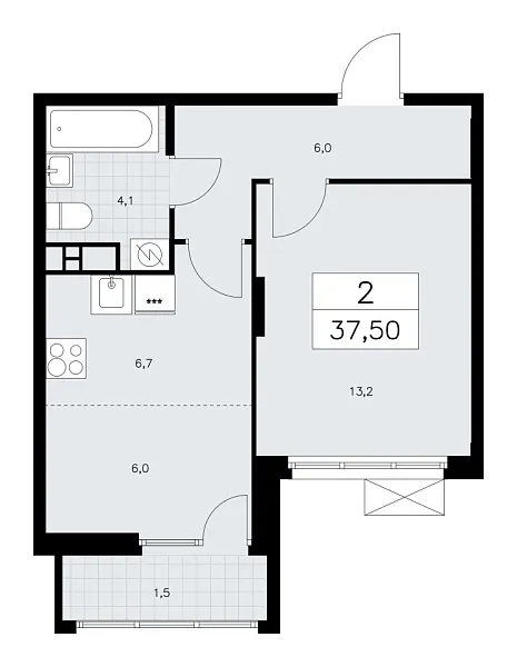 Новая 2-к квартира
 37.7 м² на 13/19 этаже в ЖК «Бунинские кварталы» в городе Тюмень 