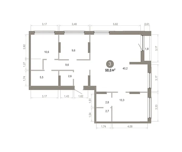 Количество комнат: 3,  98.55 кв.м.