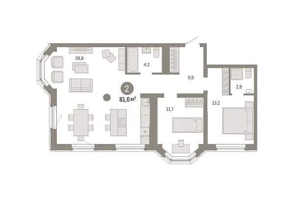 Новая 2-к квартира
 81.6 м² на 15/24 этаже в ЖК «На Некрасова» в городе Тюмень 