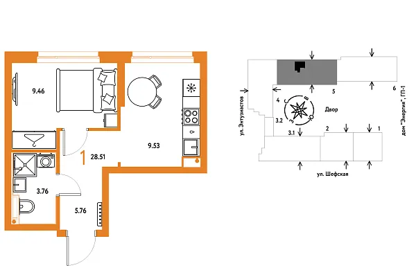 Новая 1-к квартира
 28.51 м² на 13/24 этаже в ЖК «Страна.Энтузиастов» в городе Тюмень 