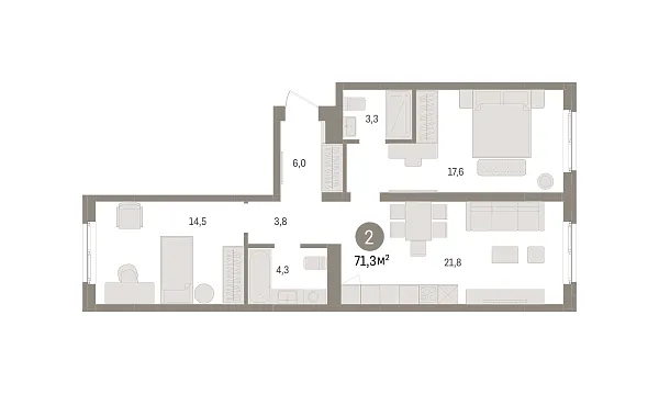 Новая 2-к квартира
 71.3 м² на 4/8 этаже в ЖК «Южные кварталы» в городе Тюмень 