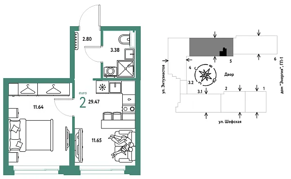 Новая 2-к квартира
 29.47 м² на 2/24 этаже в ЖК «Страна.Энтузиастов» в городе Тюмень 