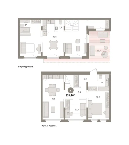 Новая 2-к квартира
 139.37 м² на 7/7 этаже в ЖК «Зарека» в городе Тюмень 