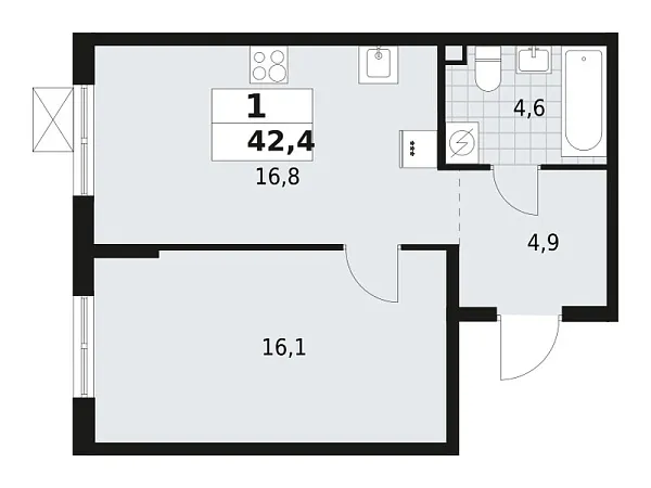 Новая 1-к квартира
 42.4 м² на 2/12 этаже в ЖК «А101 Всеволожск» в городе Тюмень 