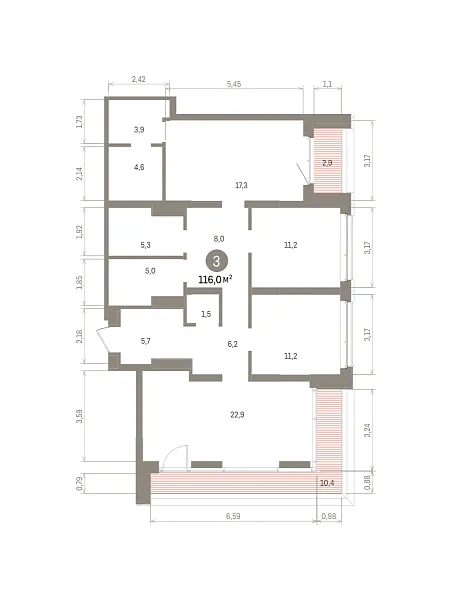 Количество комнат: 3,  116 кв.м.