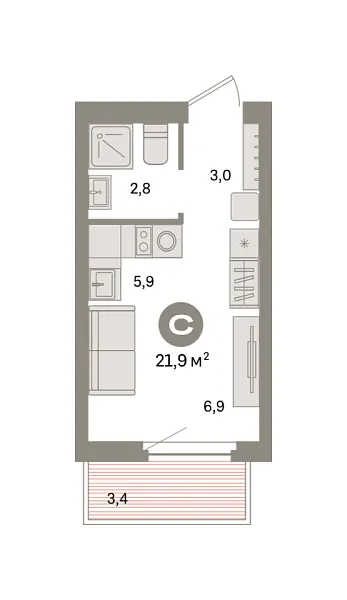 Новая квартира-студия
 21.92 м² на 3/9 этаже в ЖК «Квартал «Депо»» в городе Тюмень 