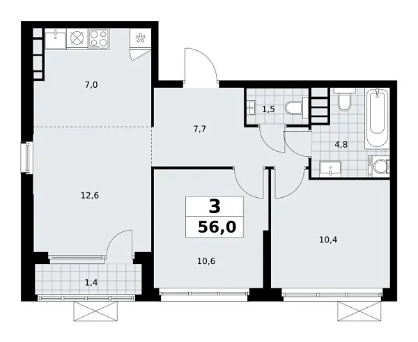 Новая 3-к квартира
 56 м² на 29/30 этаже в ЖК «Южные сады» в городе Тюмень 