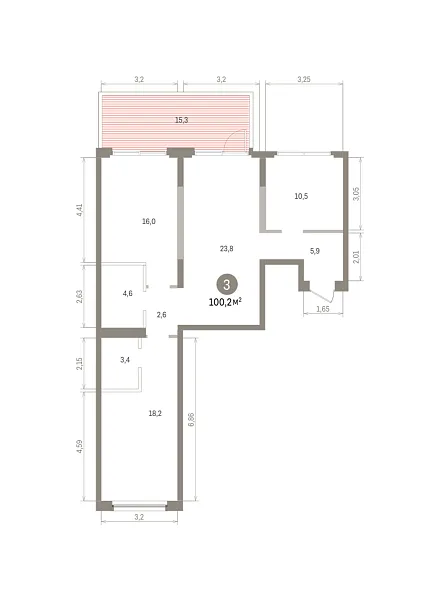 Количество комнат: 3,  100.22 кв.м.