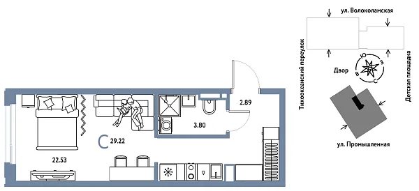 Новая квартира-студия
 29.22 м² на 19/20 этаже в ЖК «Страна.Прибрежная» в городе Тюмень 