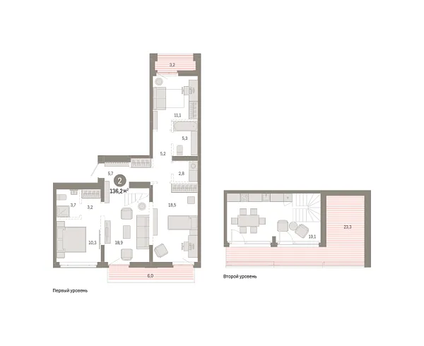 Новая 2-к квартира
 136.21 м² на 8/8 этаже в ЖК «Республики 205» в городе Тюмень 