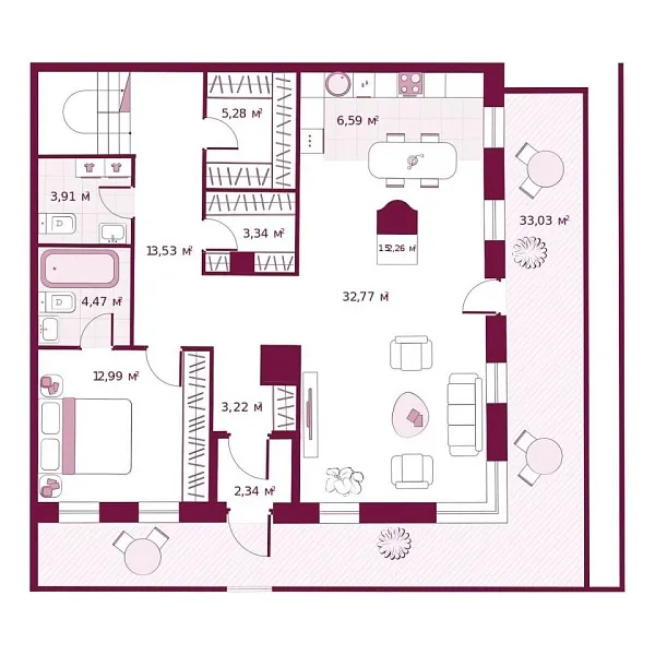 Новая 1-к квартира
 152.26 м² на 1/6 этаже в ЖК «Secret Place» в городе Тюмень 