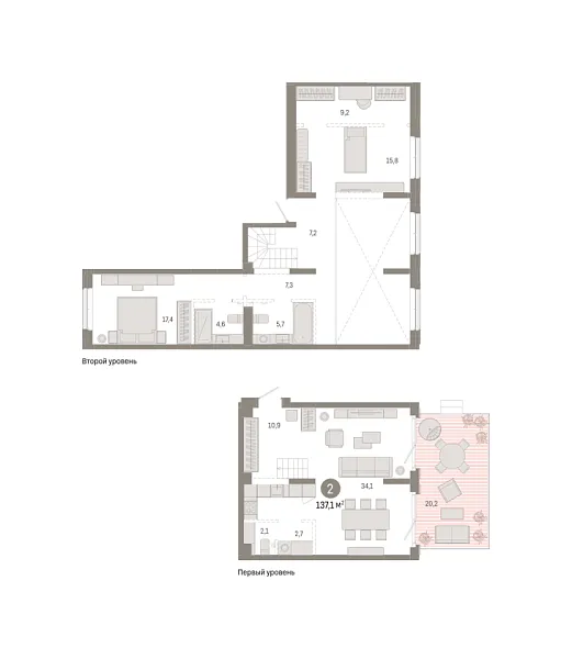 Новая 2-к квартира
 137.06 м² на 2/7 этаже в ЖК «Кварталы «На Минской»» в городе Тюмень 