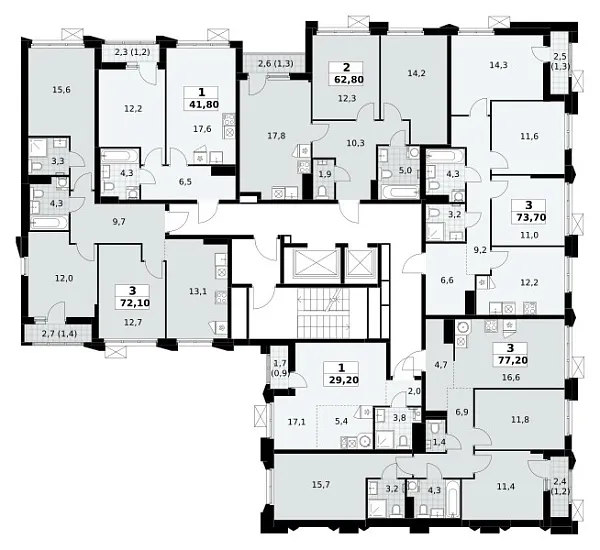 Количество комнат: 3,  77.2 кв.м.