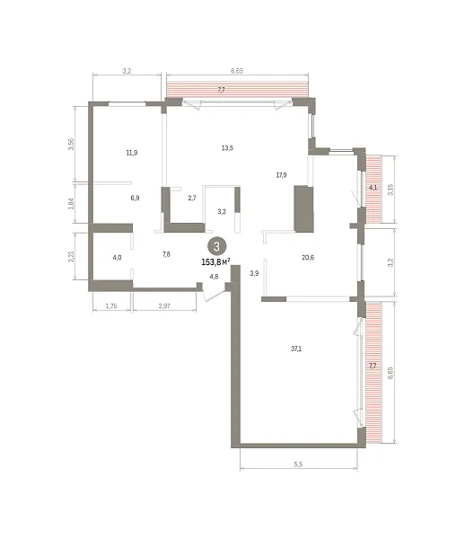 Количество комнат: 3,  153.8 кв.м.