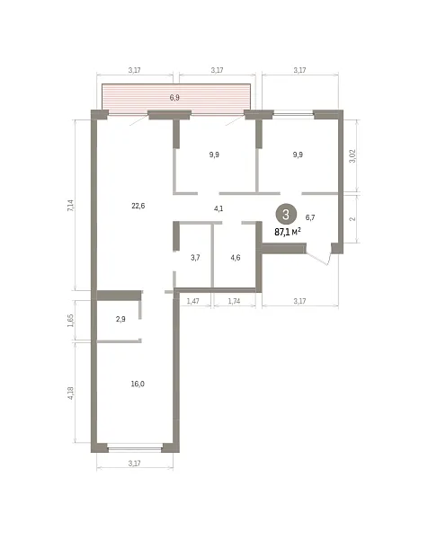 Количество комнат: 3,  87.12 кв.м.