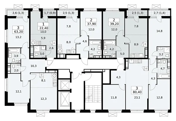 Количество комнат: 2,  39.2 кв.м.