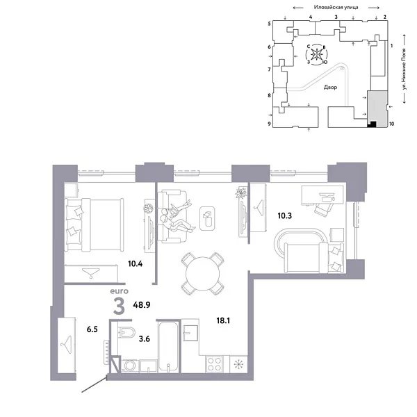 Новая 3-к квартира
 48.9 м² на 27/38 этаже в ЖК «Страна.Заречная» в городе Тюмень 
