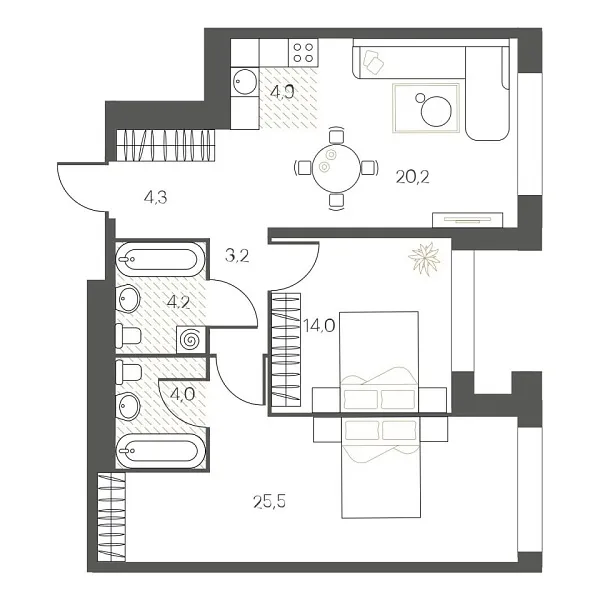Новая 2-к квартира
 80 м² на 6/12 этаже в ЖК «White House» в городе Тюмень 