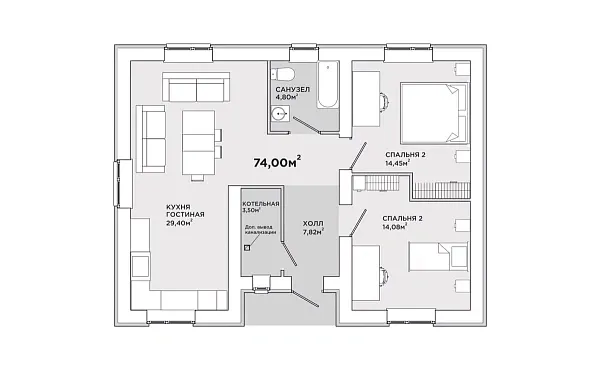 Коттедж, 74 кв.м.,  (участок 17)