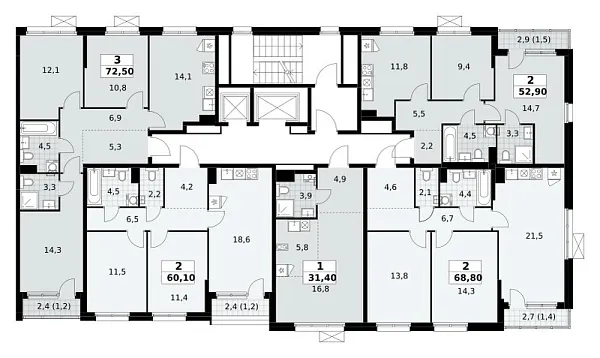 Количество комнат: 2,  52.9 кв.м.