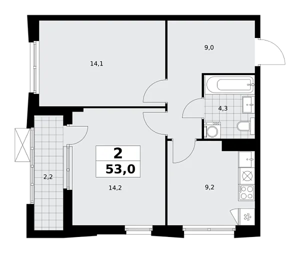 Новая 2-к квартира
 53 м² на 22/23 этаже в ЖК «Дзен-кварталы» в городе Тюмень 