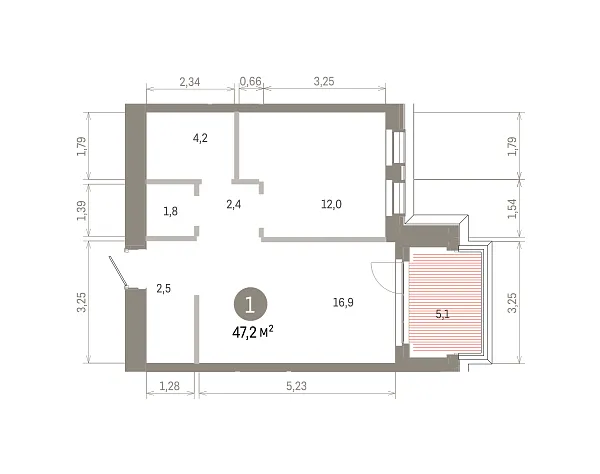 Количество комнат: 1,  47.2 кв.м.
