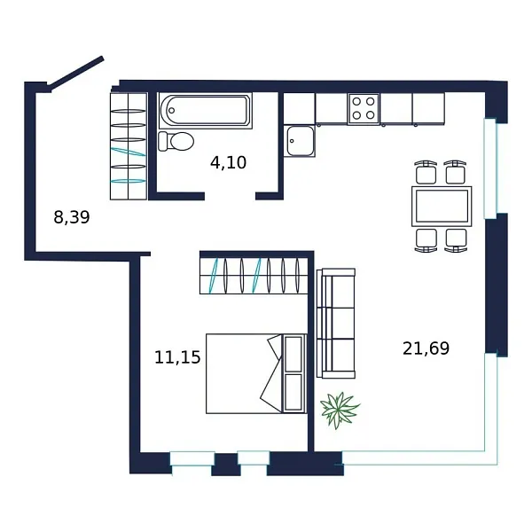 Новая 1-к квартира
 44.7 м² на 7/19 этаже в ЖК «Норден» в городе Тюмень 