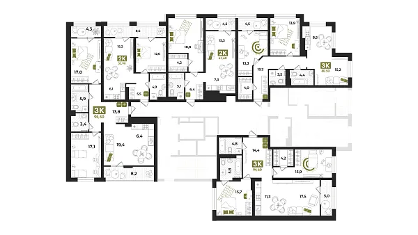 Количество комнат: 3,  94.6 кв.м.