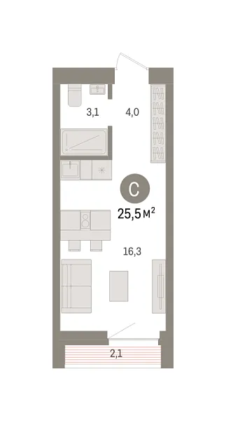 Новая квартира-студия
 25.5 м² на 4/10 этаже в ЖК «Речной порт» в городе Тюмень 