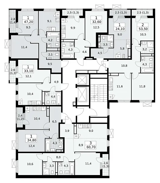 Количество комнат: 3,  60.7 кв.м.