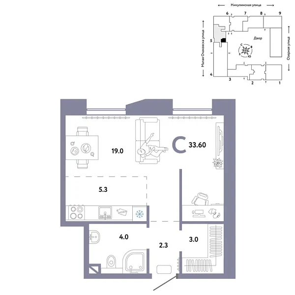 Новая квартира-студия
 33.6 м² на 5/30 этаже в ЖК «Страна.Озёрная» в городе Тюмень 