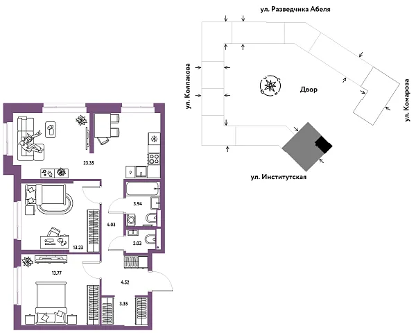 Новая 3-к квартира
 68.22 м² на 10/26 этаже в ЖК «Страна.Парковая» в городе Тюмень 