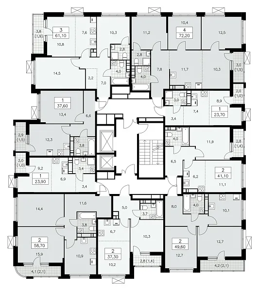 Количество комнат: 3,  61.1 кв.м.