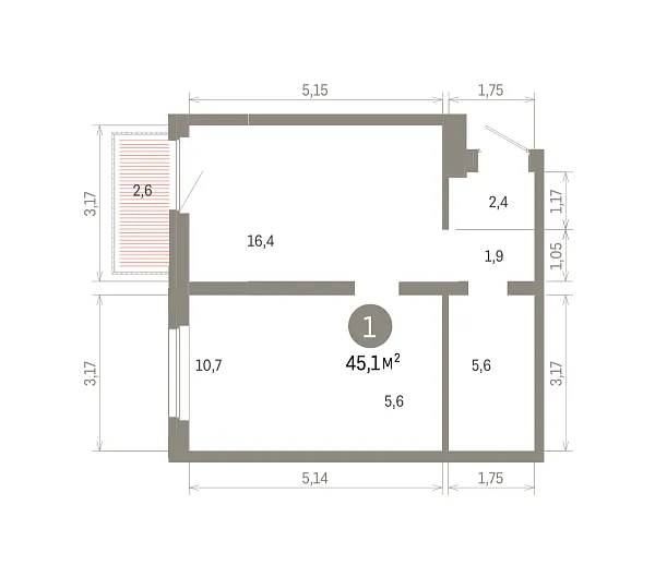 Количество комнат: 1,  45.13 кв.м.