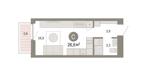 Новая квартира-студия
 26.57 м² на 12/16 этаже в ЖК «Зарека» в городе Тюмень 