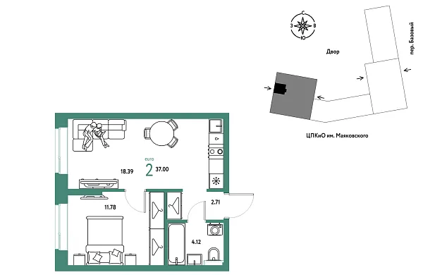 Новая 2-к квартира
 37 м² на 14/25 этаже в ЖК «Сибирский сад» в городе Тюмень 