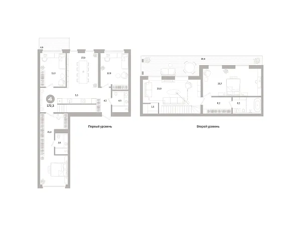 Новая 4-к квартира
 172.33 м² на 7/8 этаже в ЖК «Северный ветер» в городе Тюмень 
