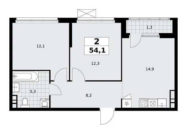 Новая 2-к квартира
 54.1 м² на 22/30 этаже в ЖК «Южные сады» в городе Тюмень 